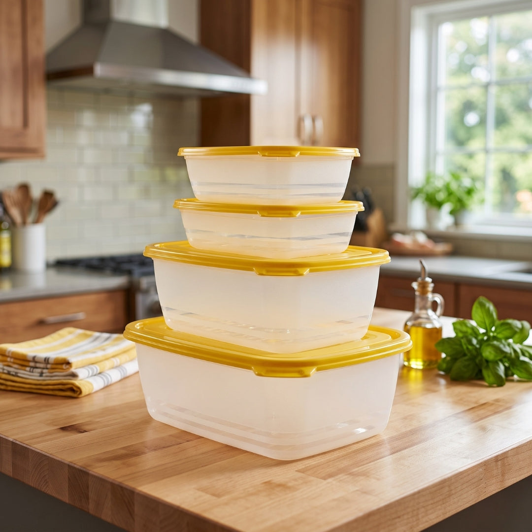 5-Piece Acrylic Rectangular Fridge Container Set with Airtight Lids – Master Yellow 🫙💛