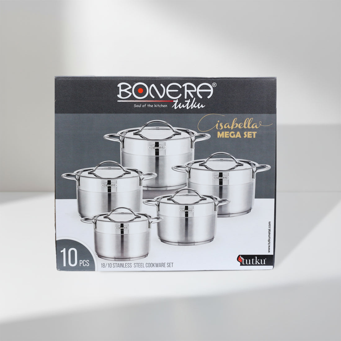 Bonera Tutku Isabella Mega Set  10 PCS Stainless Steel Cookware Set
