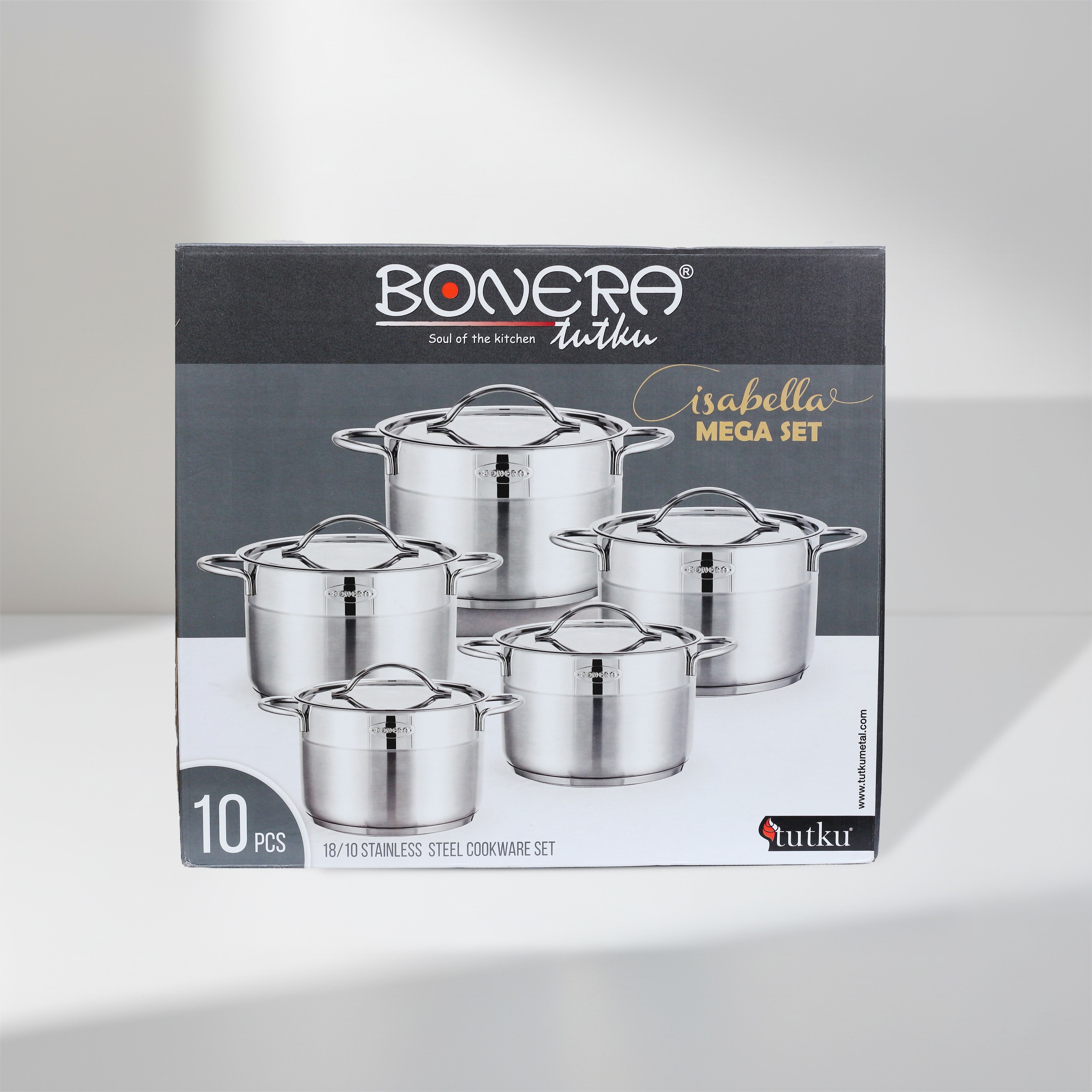 Bonera Tutku Isabella Mega Set  10 PCS Stainless Steel Cookware Set