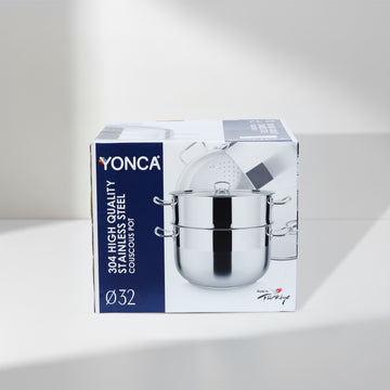 YONCA 304 High-Quality Stainless Steel Couscous Pot & Steamer (32 cm) – Made in Türkiye