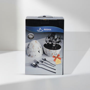 24-Piece Arshia Stainless Steel Cutlery Set with Marble Egg Stand
