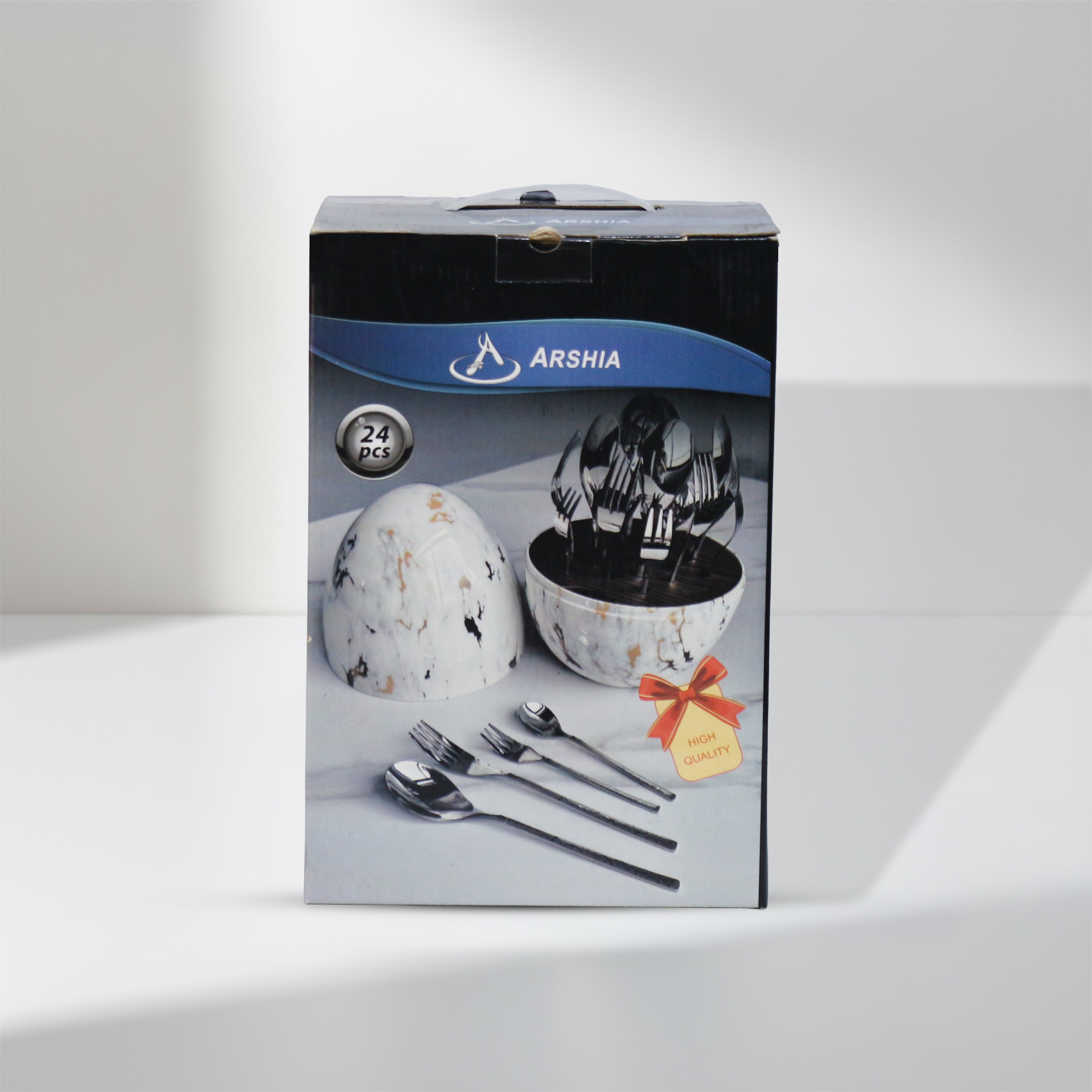 24-Piece Arshia Stainless Steel Cutlery Set with Marble Egg Stand