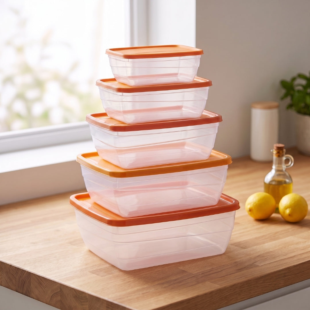 5-Piece Acrylic Rectangular Food Storage & Fridge Container Set with Airtight Blue Lids 🫙💙