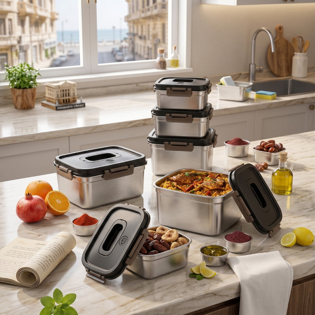 5-Piece Stainless Steel Airtight Food Storage Container Set with Smart Handle 🫙 High Durability