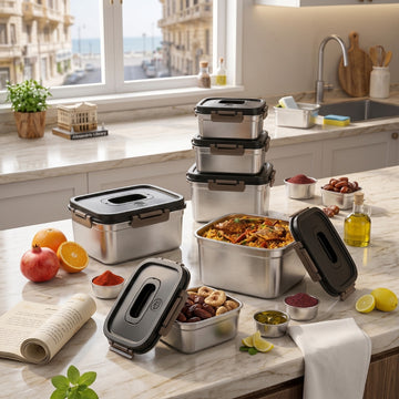 5-Piece Stainless Steel Airtight Food Storage Container Set with Smart Handle 🫙 High Durability